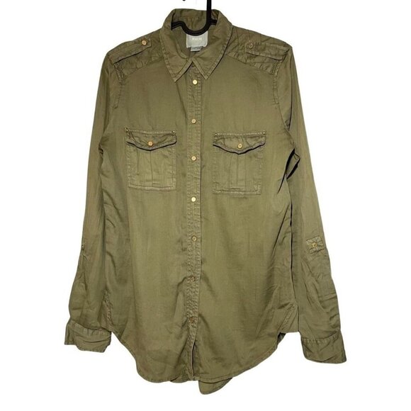 ANTHROPOLOGIE Maeve Averio Safari Green Belted Button Down Shirt size 2 - Picture 1 of 7